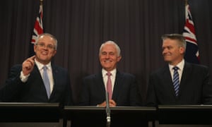 Australian treasurer Scott Morrison, prime minister Malcolm Turnbull and finance minister Mathias Cormann.
