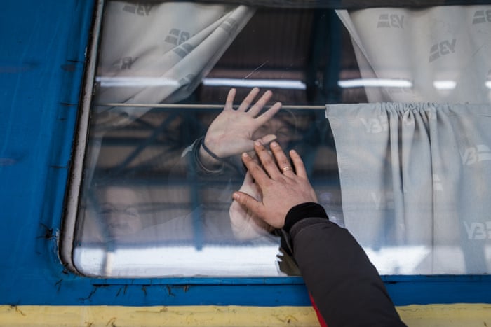 Refugees coming mostly from the Mariupol area and arriving with the last humanitarian convoy consisting of 15 buses, take the train to the Zaporizhia station to continue their journey west