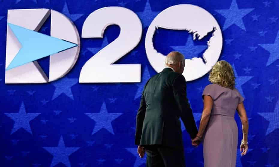 Joe and Jill Biden on stage following his speech. 