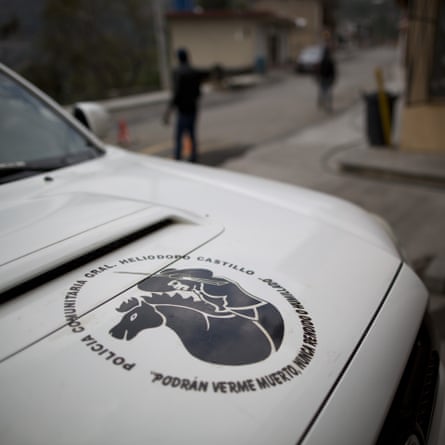 A FUPCEG vigilante vehicle bears the slogan: ‘They could see me dead, but never surrendering nor humiliated’, at the group’s base in Filo de Caballos