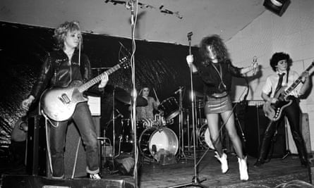 The Slits (from left: Viv Albertine, Palmolive, Ari Up and Tessa Pollitt) perform at the Electric Circus, Manchester, on 8 May 1977.