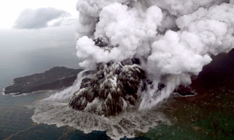 A volcano erupting in Indonesia