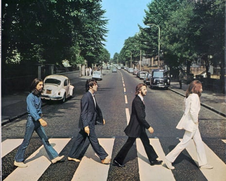 The cover of the Beatles' album Abbey Road, a photograph of the band members crossing a zebra crossing in single file