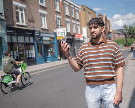 Sammy Gecsoyler recording sounds on Church Street in Stoke Newington