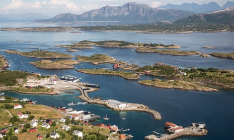 Aerial view of the fjords around Bodø, Norway