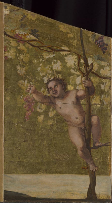 Annibale Carracci, Young Satyr gathering Grapes, Panels for a Musical Instrument Oil on wood