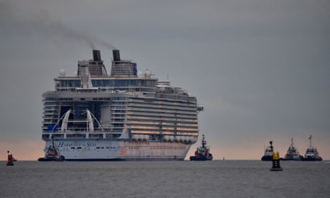 The Harmony of the Seas cruise ship leaves the STX shipyard of Saint-Nazaire.
