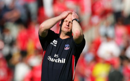 Crystal Palace manager Iain Dowie reacts after his team’s relegation against Charlton Athletic