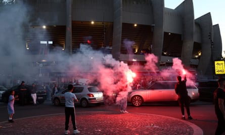 Paris Saint-Germain fans gather at the Parc des Princes after Kylian Mbappé announced his departure.