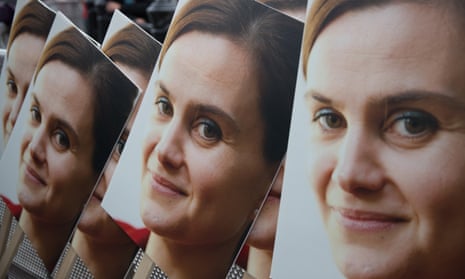 Poster boards showing a photograph of Jo Cox