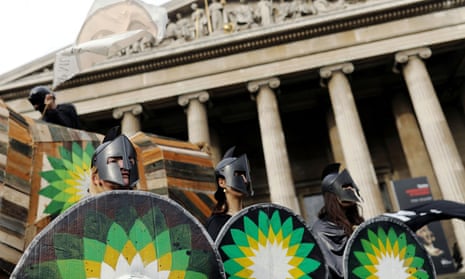 Climate activists demonstrate against BP outside the British Museum in 2020.