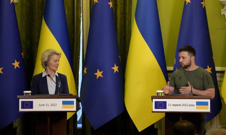Ursula von der Leyen and Volodymyr Zelenskiy talk at a press conference in Kyiv, Ukraine, on 11 June.