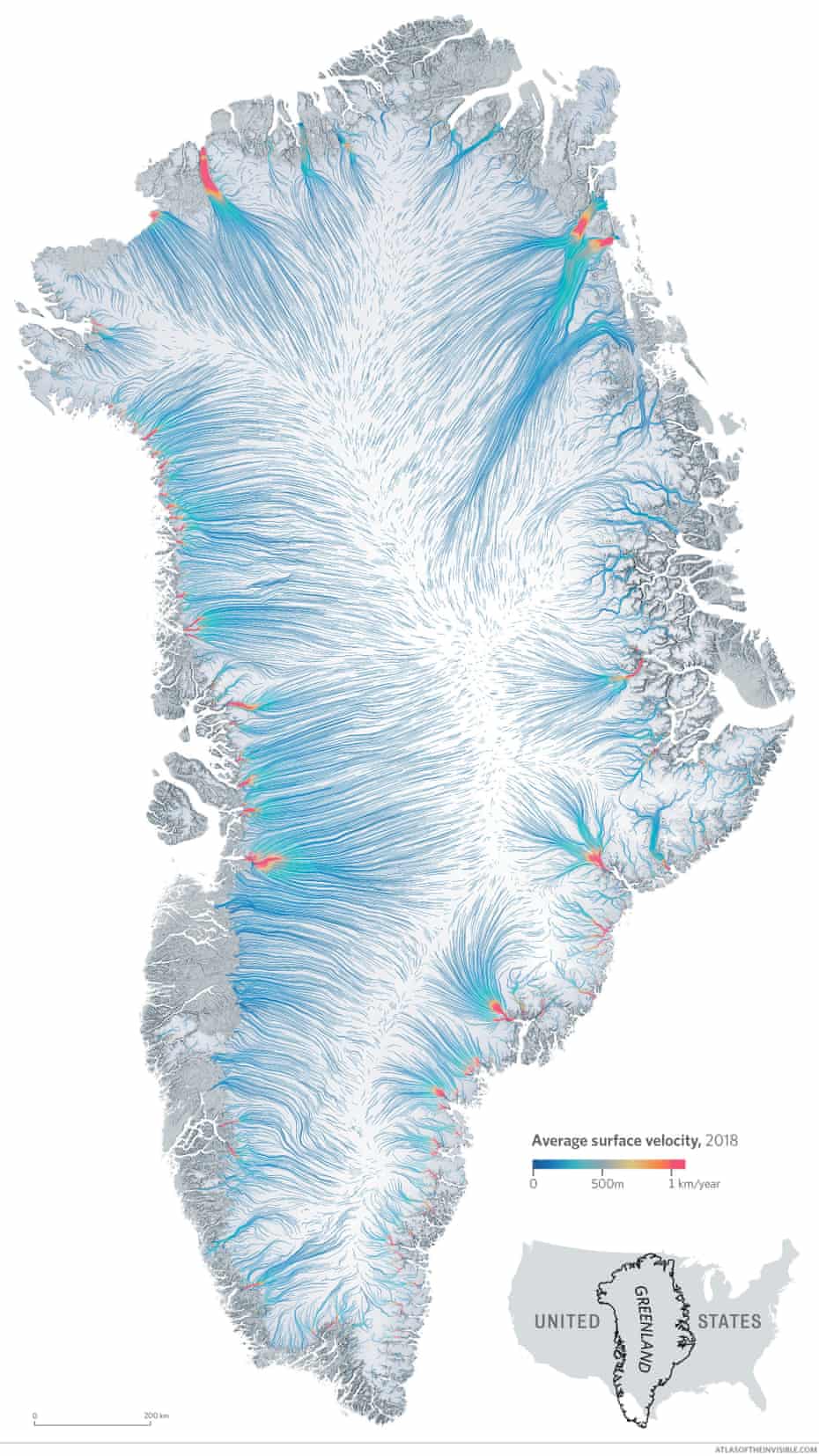 The pace of movement of Greenland's glaciers