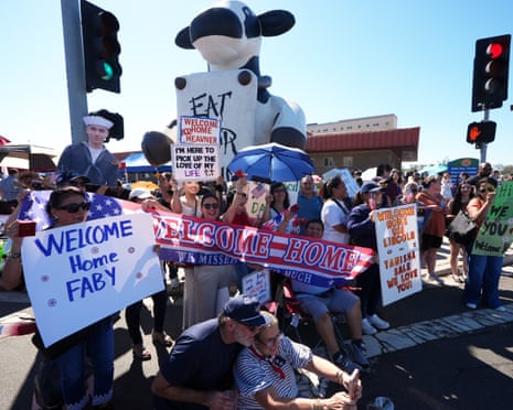 Family and friends gather to greet the USS Abraham Lincoln aircraft carrier as it returns after deployment, 8 October 2026.