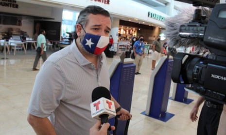 Ted Cruz speaks to the media at the Cancun International Airport before boarding a plane back to Texas