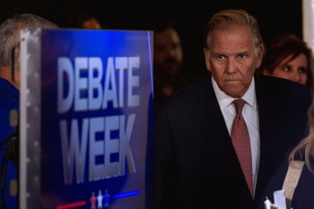 Republican US Senate candidate Mike Rogers arrives to speak to the press after his debate with Democratic rival candidate Abdul El-Sayed in Michigan.