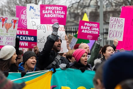 People participate in a pro-choice rally in Washington DC in January 2023.