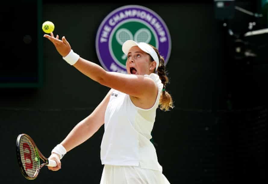 Jelena Ostapenko in action during her fourth round match against Germany's Tatyana Maria.