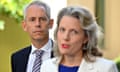 Australia’s immigration minister Andrew Giles and home affairs minister Clare O’Neil at a press conference in Canberra