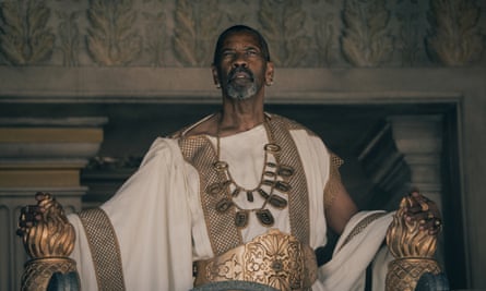 Denzel Washington as Macrinus in Gladiator II.