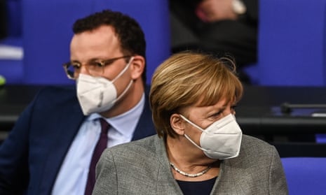 German chancellor Angela Merkel and health minister Jens Spahn in the Bundestag, Berlin.