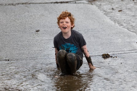 Xavier splashes in the mud