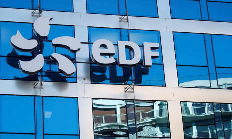 The logo of EDF on the French state-controlled utility company's headquarters in Paris