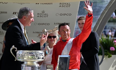 Frankie Dettori waves after winning the Coronation Stakes with Inspiral at Royal Ascot.