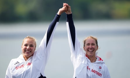 Mathilda Hodgkins Byrne (right) and Rebecca Wilde celebrate a joyous bronze in the women’s double sculls.