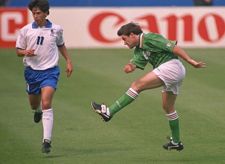 Ray Houghton scores the winning goal for Ireland against Italy in 1994