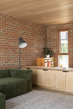 An interior featuring redundant stock brickwork at Farrier Lane House