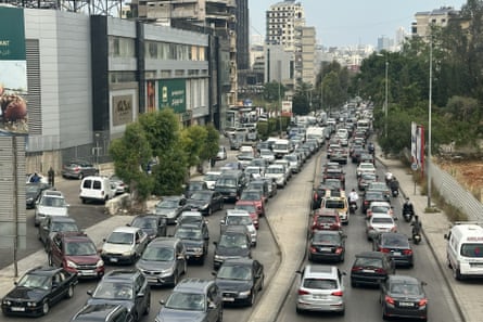 A traffic jam in Beirut as residents flee attack