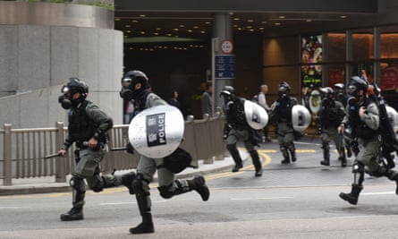 Riot police during an anti-government protest in Hong Kong, January 2020.