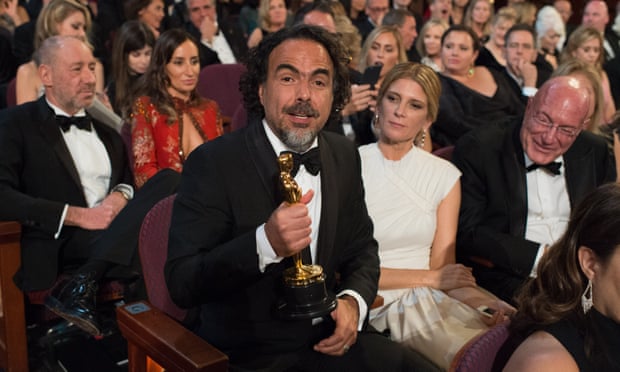 ‘Jenny Beavan is a masterful costume designer and very deserving of the Oscar’ … Alejandro González Iñárritu with his best director award on Sunday night. 