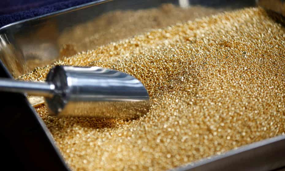 Gold grain seen during a refining process