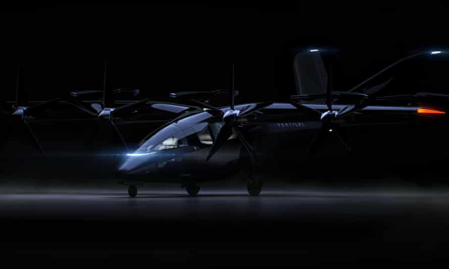 An image of a black VA-X4, a zero-emission five-seater air taxi