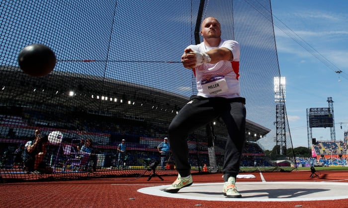 England’s Nick Miller in action during the men’s hammer final.
