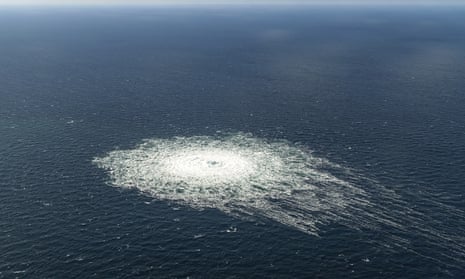 A large disturbance in the sea off the coast of the Danish island of Bornholm in September 2022