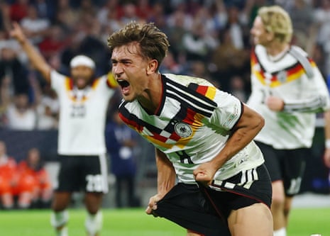 Germany's Tom Bischof celebrates scoring their first goal.