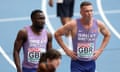 Britain’s Romell Glave and Richard Kilty after finishing last in the men’s 4x100m relay heats
