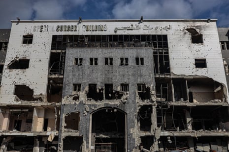 The facade of a bombed-out hospital