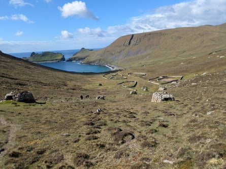 ‘Splaying out from the cottages are small, sea-turfed fields.’