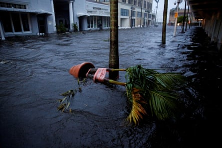 A flooded street is seen in downtown as Hurricane Ian makes landfall in Florida.