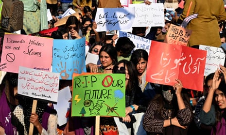 Women take part in protest march in Lahore, Pakistan, on International Women’s Day despite ban on demonstrations.