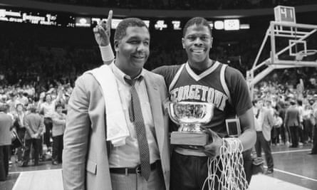 Patrick Ewing, with coach John Thompson, during his time at Georgetown. Ewing was the subject of racist abuse during his college career