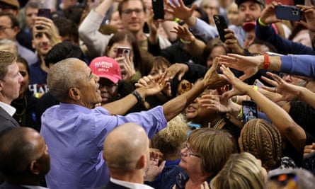 Obama greets Harris supporters in Pittsburgh.