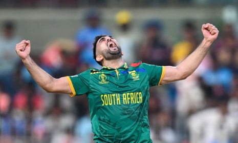 Shamsi celebrates after taking the wicket of Shakeel.