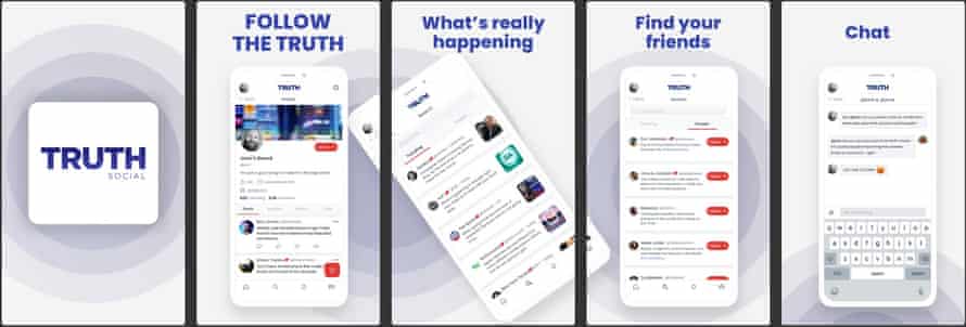 Screenshots of the Truth Social app that Donald Trump plans to launch.