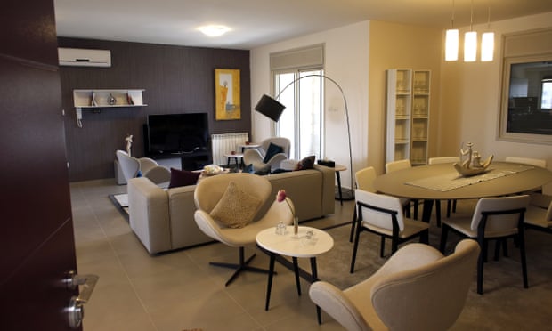 A display living room in an apartment in Rawabi.