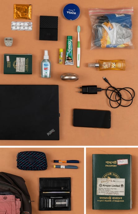 LGBTQ+ activist Farrah’s bag has many practical items – including underwear, two pairs of jeans, five T-shirts and medicines – but she also has photographs of her family in her purse.
